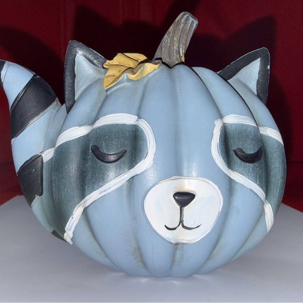 Hobby Lobby Resin Autumn Raccoon Pumpkin Figurine Decoration
